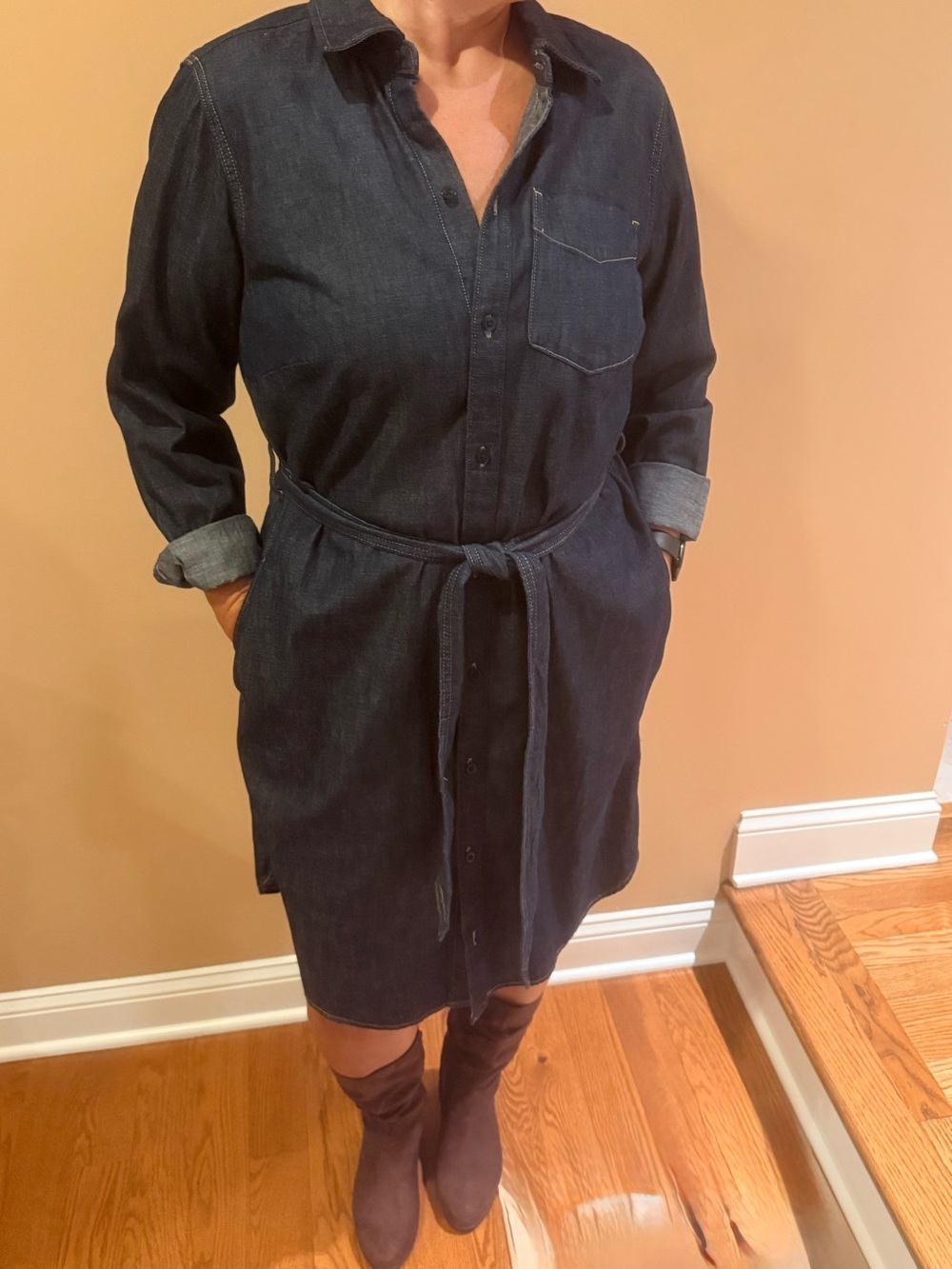 Lauren Ralph Lauren Indigo Denim Shirt Dress with Tie Waist